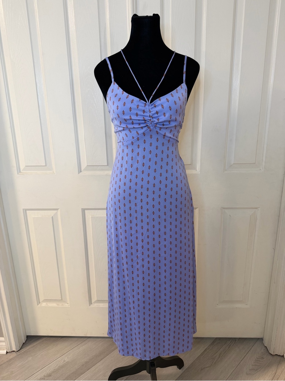 Free People Midi Slip Dress Lavender Print Tie Strap Sz 0 Party Sexy Boho Spring - Picture 2 of 16